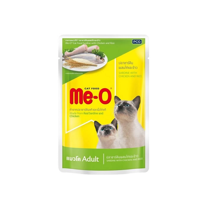Me-O - อาหารแมว มีโอ ชนิดเปียก ปลาซาร์ดีนผสมไก่และข้าว (แบบซอง)