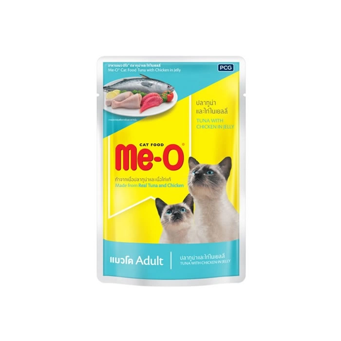 Me-O - อาหารแมว มีโอ ชนิดเปียก ปลาทูน่าและไก่ในเยลลี่ (แบบซองเบอร์ 6)
