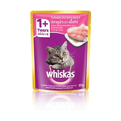 Whiskas - สูตรแมวโต ปลาทูน่าและเนื้อไก่ ชนิดเปียก (ซอง)