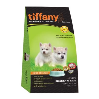 Tiffany - ทิฟฟานี ซุเปอร์พรีเมี่ยม สำหรับลูกสุนัขพันธุ์กลาง-ใหญ่ สูตรเนื้อไก่และข้าว (เขียว)