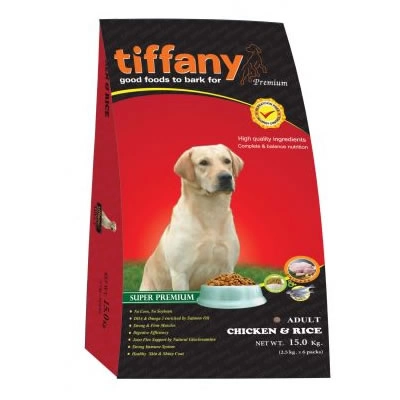 Tiffany - ทิฟฟานี ซุเปอร์พรีเมี่ยม สำหรับสุนัขโตพันธุ์กลาง-ใหญ่ สูตรเนื้อไก่และข้าว (แดง)
