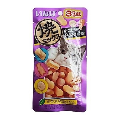 INABA - Soft Bits Mix - ปลาทูน่าและเนื้อสันในไก่ ผสมปลาโอแห้ง น้ำซุปไก่ รสปลาหมึก (QSC-122)