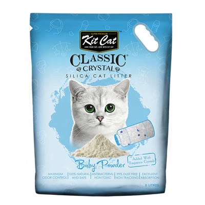 Kit Cat - ทรายแมว Classic Crystal - Baby Powder (สีฟ้า)