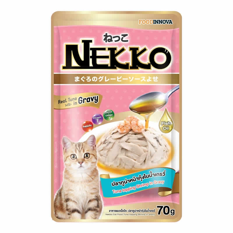 Nekko - ปลาทูน่าหน้ากุ้งและหอยเชลล์ในน้ำเกรวี่ (ชมพูเกรวี่)