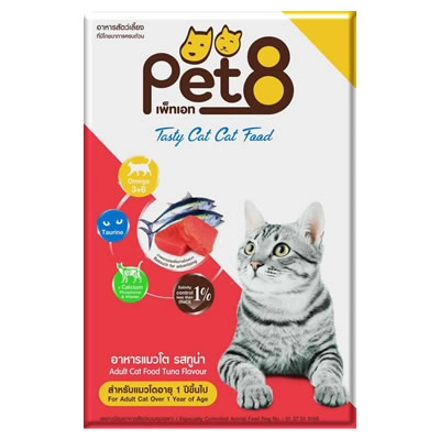Pet 8 - เทสตี้แคท อาหารแมวโต รสทูน่า (แถบแดง)
