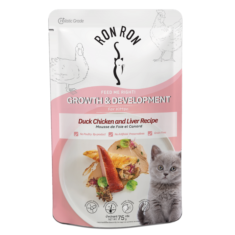 RON RON - สูตรเสริมสร้าง การเจริญเติบโต -  เป็ดไก่และนมแพะพร้อมกึ๋นเป็ดตับไก่ในน้ำซอส