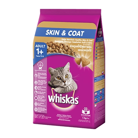 Whiskas - สูตรแมวโต เพื่อสุขภาพขนและผิวหนัง