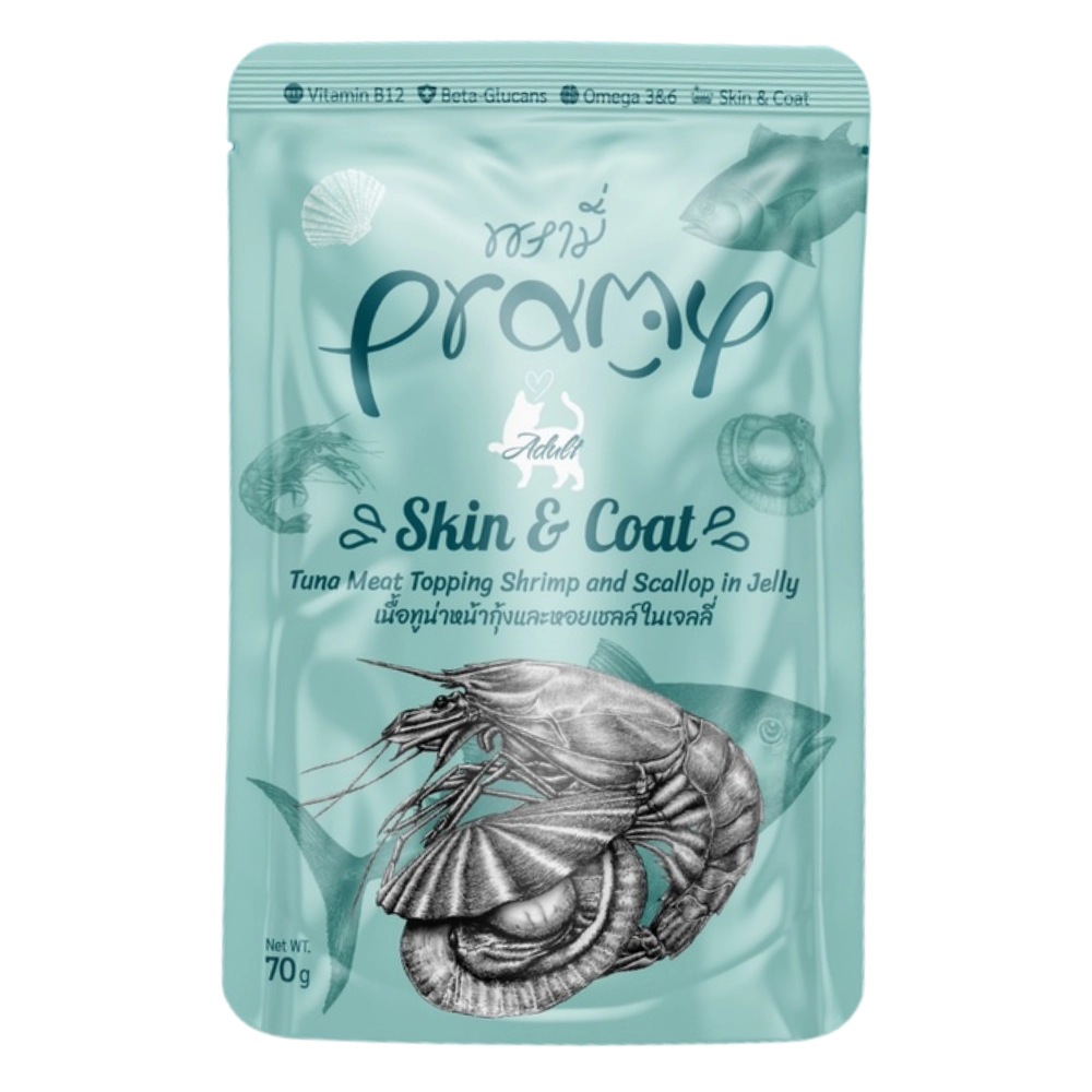 Pramy - Adult - Skin & Coat Tuna Meat topping Shrimp and Scallop in Jelly (เขียวทะเลเจลลี่)