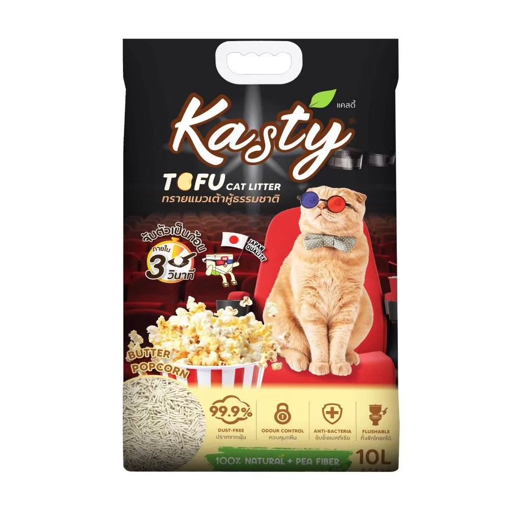 Kasty - ทรายแมวเต้าหู้ธรรมชาติ ชนิดเกล็ด กลิ่นบัตเตอร์ป๊อบคอร์น