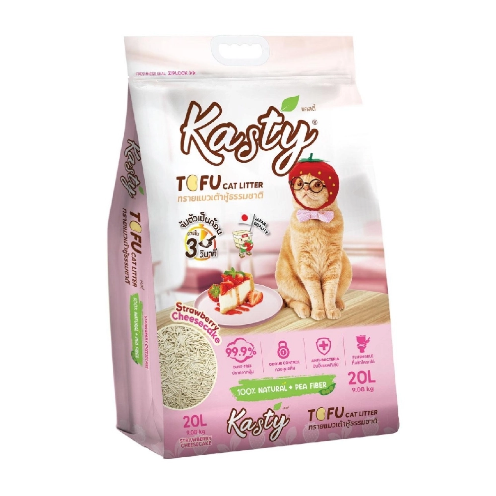 Kasty - ทรายแมวเต้าหู้ธรรมชาติ กลิ่นสตรอเบอร์รี่ชีสเค้ก