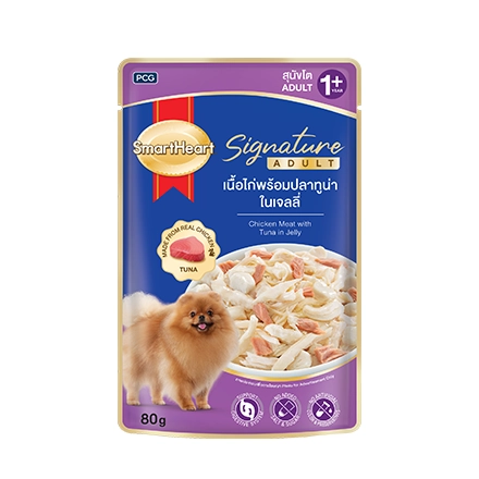SmartHeart - Signature Adult - เนื้อไก่พร้อมปลาทูน่าในเจลลี่ (แถบม่วง)